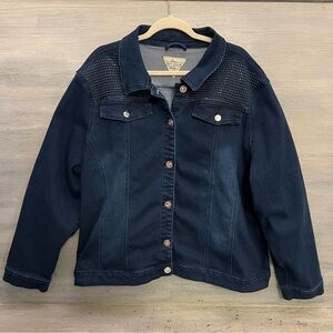 dkin Jeans Dark Wash Studded Denim Jean Jacket 3X‎ Good Condition